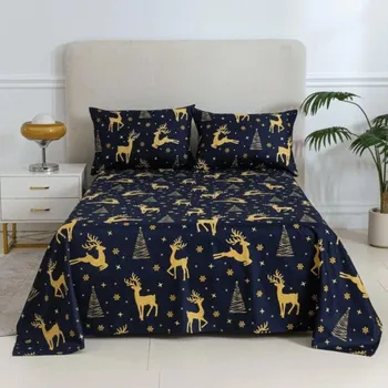 Povlečení Set vánočního prostěradla 200 x 240 cm a 2 povlaků na polštář 50 x 70