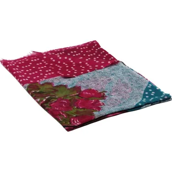 Šála Kašmírská vlněná pašmína s potiskem s fialovou a tmavě tyrkysovou