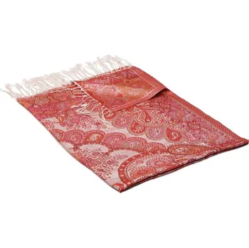 Šála Hedvábná šála Super velká Tsewang smetanová s magentou a oranžovou