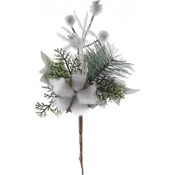 Vánoční dekorace Větvička MagicHome s bavlnou, bílá, 25cm