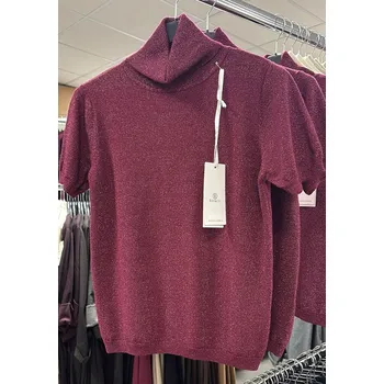 Dámský svetr Rolák lurex krátký rukáv RAY 5035 barva: modrá tmavá