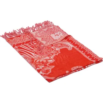 Šála Šála z merino vlny červená s bílou a oranžovou