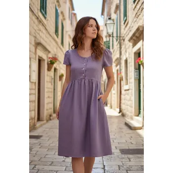 Dámské šaty Lotika Lněné romantické šaty Lotika s knoflíky 1143032