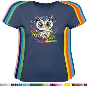 Dámské tričko damske-levne-bavlnene-tricko-digitalni-potisk-okata-sova Barva: Denim - riflovina, velikost: XS