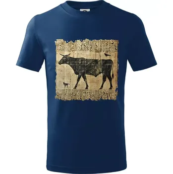 Egyptské hieroglyfy kráva - Tričko dětské bavlněné - 98 cm / 2 roky ( Půlnoční modrá )