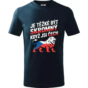 Lev - Je těžké být skromný když jsi čech - Tričko dětské bavlněné - 98 cm / 2 roky ( Námořní modrá (velmi tmavá - téměř černá) )