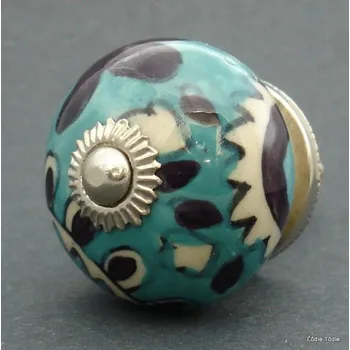Nábytkové kování Nábytková úchytka modrozelená s kresbou 4 cm - knopka