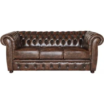 Pohovka Indický nábytek - Pohovka trojmístná Chesterfield Liverpool z pravé hovězí kůže Whisky Whisky
