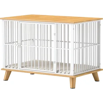 Bouda pro psa Přepravka pro psy PawHut s uzamykatelnými dvířky, odnímatelný polštář, dobré větrání, ocel, 86x60x70 cm, bílá+šedá