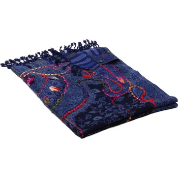 Šála Šála z merino vlny s vyšíváním Kalsang tmavě modrá