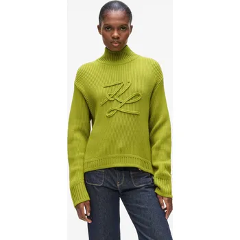 Dámský svetr SVETR KARL LAGERFELD SOUTACHE AUTOGRAPH KNIT MATCHA GREEN