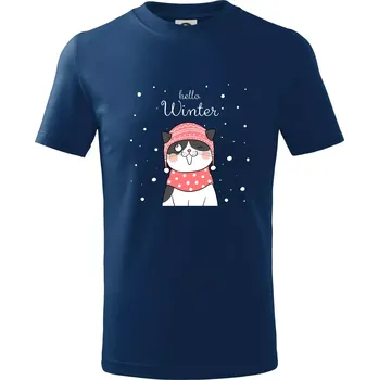 Kočka v čepici s vystrčeným jazykem - Tričko dětské bavlněné - 98 cm / 2 roky ( Půlnoční modrá )