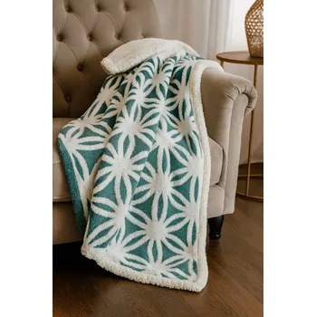 Přehoz na lůžko Beránková deka Květinka 200 x 230 cm - tyrkys