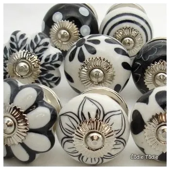 Nábytkové kování Sada 12 ks černobílých nábytkových úchytek - knopek BLACK & WHITE