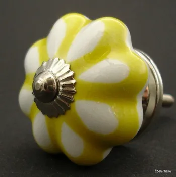 Nábytkové kování Nábytková úchytka bílá se žlutou konturou 4,2 cm - knopka