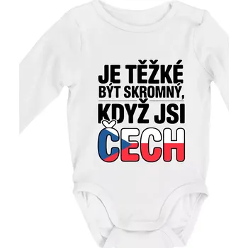 Kojenecký body Nápis - Je těžké být skromný když jsi čech - Body kojenecké s dlouhým rukávem - Dlouhý r. do 3 měs ( Bílá )