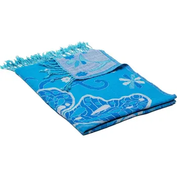 Šála Šála z merino vlny Drolma tyrkysovo-smetanová s tmavě modrou