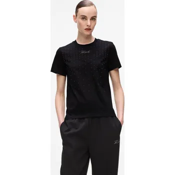 Dámské tričko TRIČKO KARL LAGERFELD RHINESTONE RAIN T-SHIRT BLACK