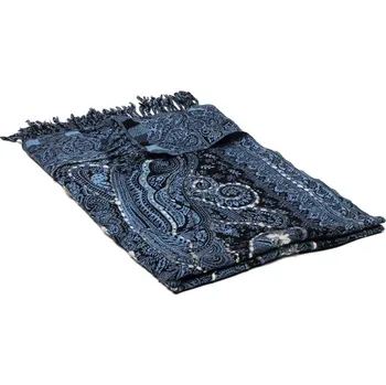 Šála Šála z merino vlny s vyšíváním Tsering světle modro-černá