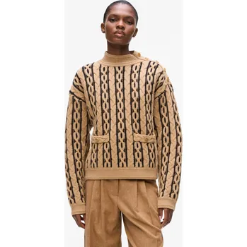 Dámský svetr SVETR KARL LAGERFELD CABLE KNIT MOCK NECK NOUGAT