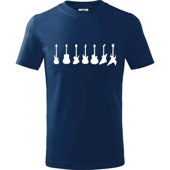 Kytary v řadě - Tričko dětské bavlněné - 98 cm / 2 roky ( Půlnoční modrá )