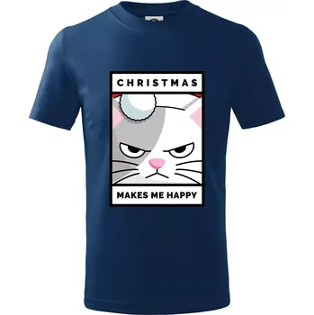 Chlapecké tričko Christmas makes me happy - Tričko dětské bavlněné - 98 cm / 2 roky ( Půlnoční modrá )