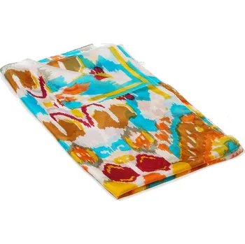 Šála Hedvábná šála s potiskem s oranžovou, žlutou a tyrkysovou