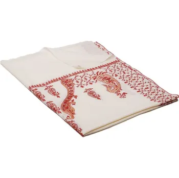 Šála Kašmírská ručně vyšívaná pašmína smetanová s tmavě červenou a žlutou