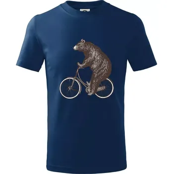 Medvěd na kole - Tričko dětské bavlněné - 98 cm / 2 roky ( Půlnoční modrá )