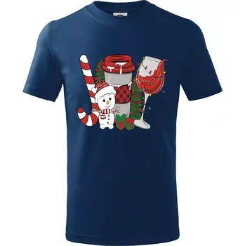 Vánoce, víno a sněhulák - Tričko dětské bavlněné - 98 cm / 2 roky ( Půlnoční modrá )