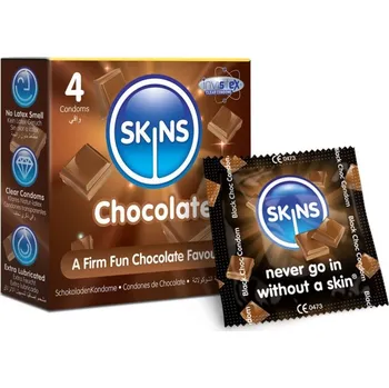 Kondom Skins Chocolate 4 ks, čokoládové latexové kondomy s nominální šířkou 55 mm