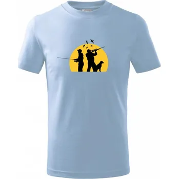 Lovec při západu slunce - Tričko dětské bavlněné - 98 cm / 2 roky ( Pyžamově světlá modrá )