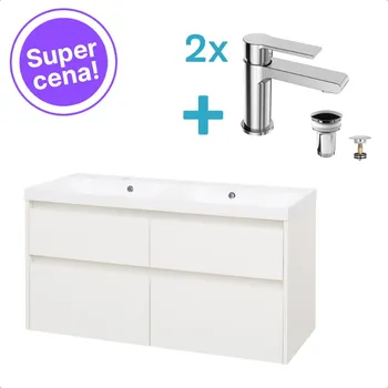 Koupelnový nábytek Getmi koupelnová skříňka s litým dvojumyvadlem, bateriemi a výpustí