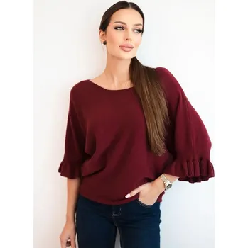 Dámský svetr Bordó svetr s ozdobnou manžetou 99244, VELIKOST UNI ( S, M , L )