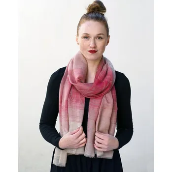 Šála Kašmírská vlněná pašmína exclusive s tmavě růžovou