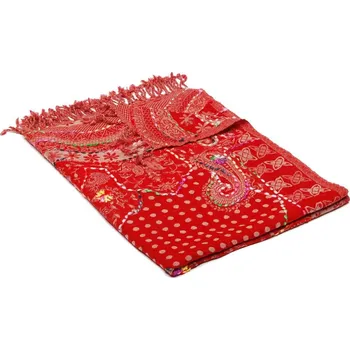 Šála Šála z merino vlny s vyšíváním Ornament červeno-béžová