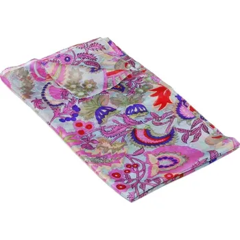 Šála Hedvábná šála s potiskem šedomodrá s růžovou