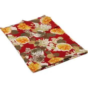 Šála Kašmírská vlněná pašmína s potiskem a vyšíváním tmavě červená s tmavě zelenou a žlutou