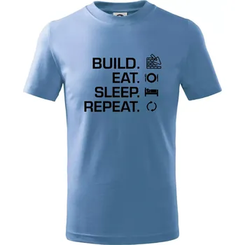 Build eat sleep repeat - cihly - Tričko dětské bavlněné - 98 cm / 2 roky ( Pyžamově světlá modrá )