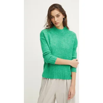 Dámský svetr Svetr z vlněné směsi Superdry dámský, zelená barva, lehký, s pologolfem, W6110551A-GYJ W6110551A.GYJ 67X, vel. S