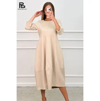 Dámské šaty Dlouhé balónové šaty Lamiar 36190 barva: béžová