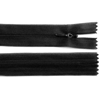 Zip Spirálový zip skrytý No 3 délka 30 cm dederon, malé, 332 černá