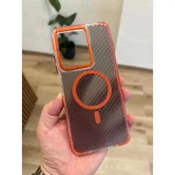 Pouzdro na mobilní telefon Pouzdro Fiber MagSafe Xiaomi Redmi A5 – oranžové (Odolné pouzdro Fiber kompatibilní s MagSafe pro Xiaomi Redmi A5 – karbonový design, hliníková tlačítka, zvýšené hrany)
