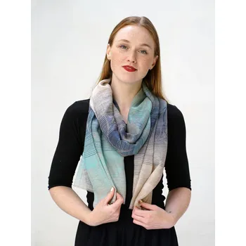 Šála Kašmírská vlněná pašmína exclusive s tmavě modrou a světle tyrkysovou
