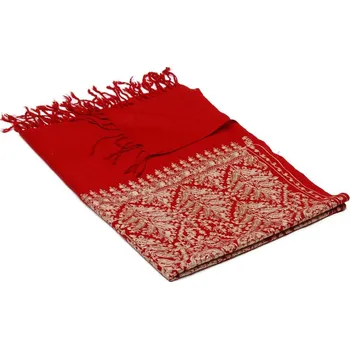 Šála Kašmírská vlněná šála vyšívaná hedvábím Jamavar tmavě červená se zlatou