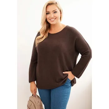 Dámský svetr Svetr dámský plus size s lodičkovým výstřihem hnědý UNI
