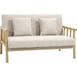 HOMCOM Dvoumístná pohovka HOMCOM, potah z látky s imitací lnu, kompaktní, nosnost do 200 kg, dřevěný rám, 123D x 69Š x 74V cm, béžová