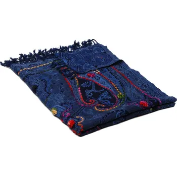 Šála Šála z merino vlny s vyšíváním tmavě modrá