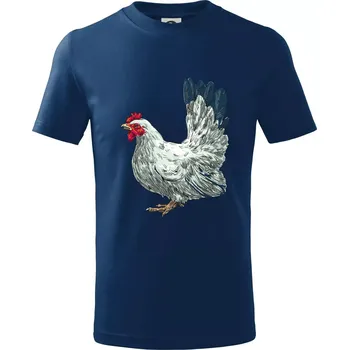 Slepice kreslená bílá - Tričko dětské bavlněné - 98 cm / 2 roky ( Půlnoční modrá )