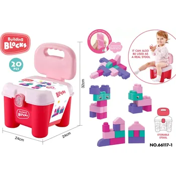 sada měkkých stavebnicových kostek s úložným kresílkem – růžová